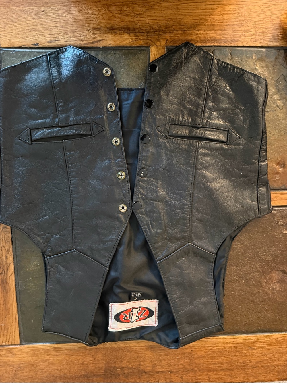 Black Leather Motorcycle Vest - Kids